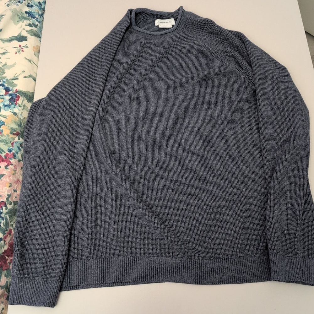 Ministry of Supply Mens Atlas Performance Waffle Knit Crewneck Sweater XXXL Blue